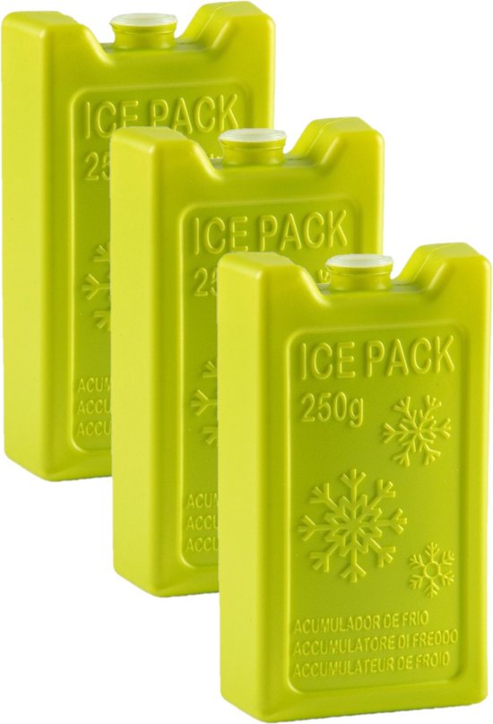6x stuks 250 grams koelelementen 13 x 7.5 x 3 cm groen plastic van Pms