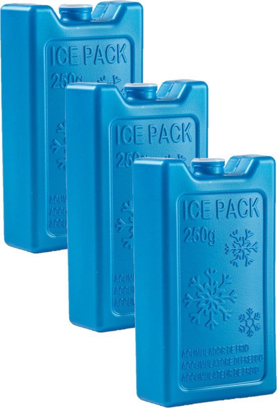 6x stuks 250 grams koelelementen 13 x 7.5 x 3 cm kobalt blauw kunststof met sneeuwvlokken print van Icepeak
