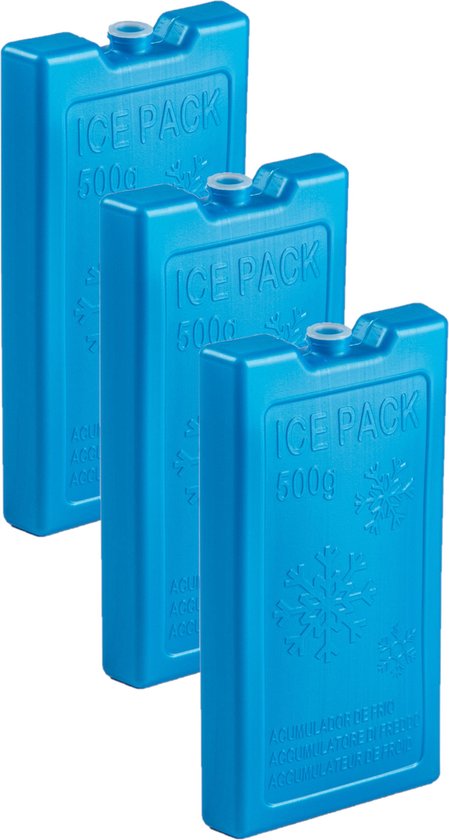 6x stuks 500 grams koelelementen 20 x 10.5 x 2.5 cm kobalt blauw kunststof met sneeuwvlokken print van Bo-Camp
