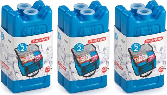 6x stuks 90 grams koelelementen 11 x 5.5 x 2 cm kobalt blauw kunststof met sneeuwvlokken print van Benson