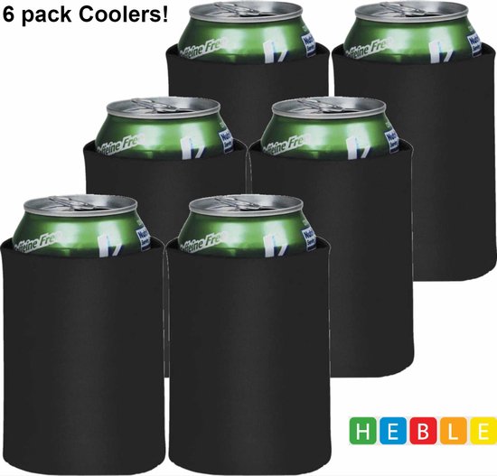 *** 6x Zwarte Koelhoud Hoesjes voor Frisdrank/Bierblikjes - Voordeelpakket - van Heble® *** van Heble®