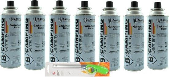 7x Butaan gasfles gasvulling 227 gram inclusief gasaansteker van Merkloos