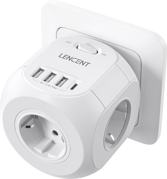 8 In 1 USB Aansluitblok met Stekkerdozen, USB-Oplader en Type-C Poort - Perfect voor Kantoor, Keuken en Woonkamer van Lencent