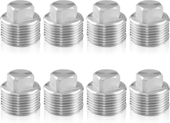8 Pcs RVS Stopper - 1/2 Inch AG - 1/2 Inch Mannelijke Draadkap - Afsluitstopper - Blinde Stopper - Waterpijp Afsluitkap - Tuitbescherming - Hexa Slangdoppen voor Verwarming