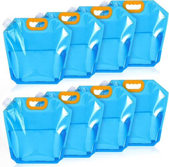 8 stuks opvouwbare waterop slagzakken - Watercontainer - Noodwaterfles - Plastic opbergtas - Vriesbestendige watertank - Draagbare waterzak - Geschikt voor buitensporten, kamperen, wandelen, backpacken - Blauw - 1,1 gallon van SpringSun