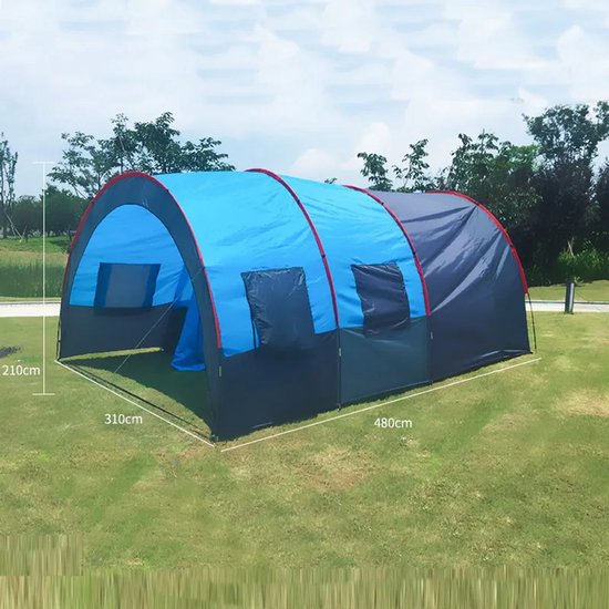 8-Tunneltent - Familietent - tent 8 persoons - Blauw van Merkloos