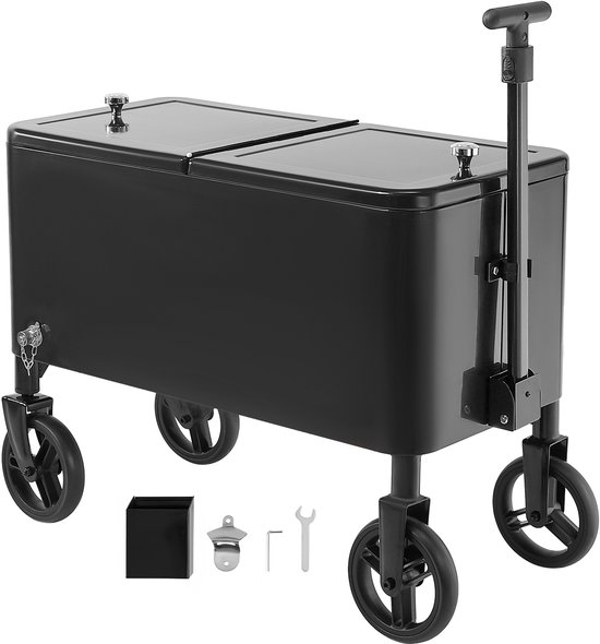 80 Quart Rolling Cooler Cart met telescopische handgreep en zwenkwielen, draagbare drankopslag voor buitenevenementen, terras, strand of feestjes, zwart