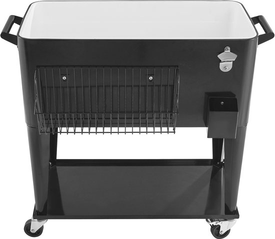 80 Quart Rolling Ice Chest, biedt plaats aan 50 flessen of 110 blikjes, mobiele terraskoeler met opbergplank, zijmand en flesopener, zwart