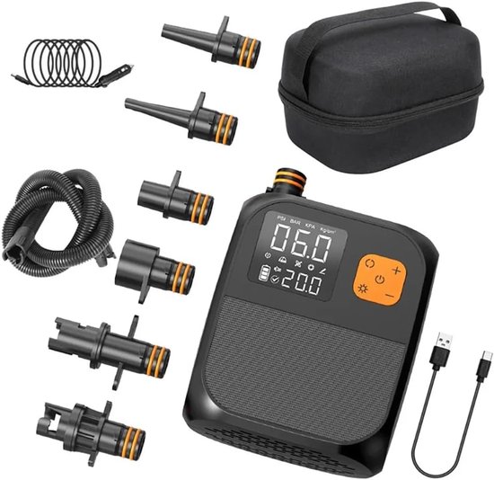 8000 mAh 25 psi elektrische paddlepomp, draagbare SUP-luchtpomp, 120 Oplaadbare luchtpomp met LED-touchscreen, tweetraps opblazen en leeglaten, geschikt voor kajaks, zeilen en