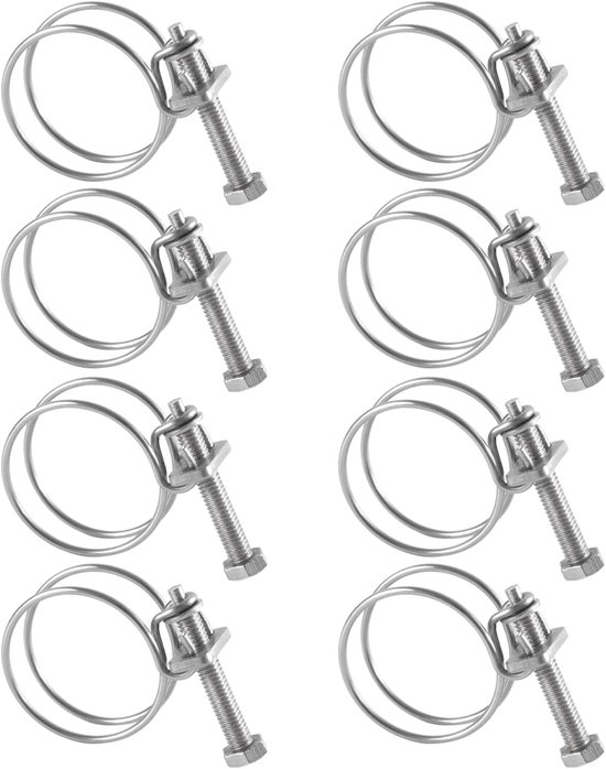 8pcs Dubbele Draad Slangklemmen - Verstelbaar - 20-36mm - Dubbele Draad Slangklemmen - 201 RVS Slangklemmen - Universele Loodgietverbinding - Voor 20mm - 25mm - 32mm - 36mm Buizen