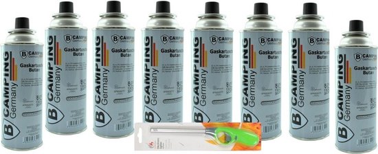 8x Butaan gasfles gasvulling 227 gram inclusief gasaansteker van Kemper
