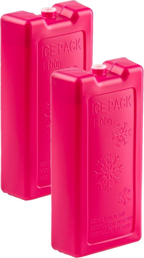 8x stuks 1100 grams koelelementen 22 x 11.5 x 5 cm roze plastic van Ezetil