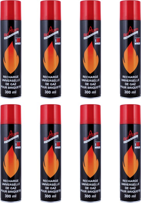 8x Stuks Aansteker gas - Navulbaar - 2400 ml - Butaan gas - Om bij te vullen - Hervulbaar - Gasvulling - Gasfles - Belflam van Merkloos