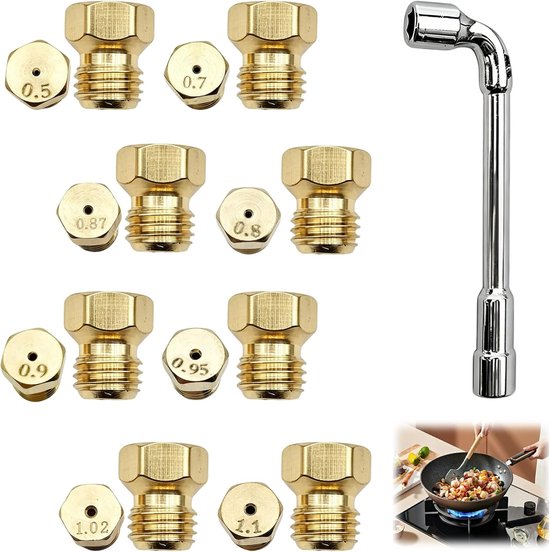 9-delige universele butaangassproeier, butaangasmondstuk, universeel met sleutel, gasfles, stadsgassproeier, butaangasinjector, mondstukken en injectoren voor gasbrander, gasbrander.