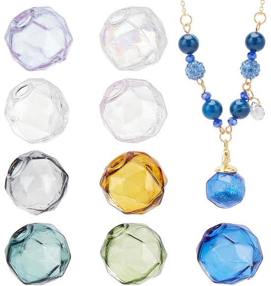 9 stuks 9 kleuren ronde holle glazen kralen, 1,55 cm kristalglaskralen, transparante glaskralen, losse spacer kraal voor windgong ambachtelijke ketting sieraden maken, gat: 4,5 mm