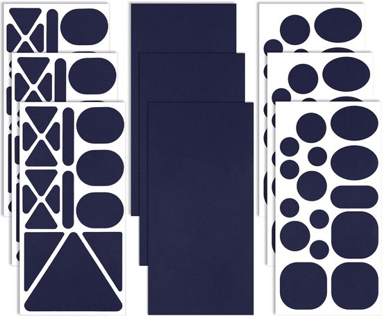 9 vellen nylon reparatiepatches zelfklevend donkerblauw - verschillende maten vormen voor kleding en tenten