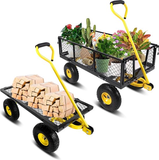 900 lbs Tuingaaswagen - Handkar met Zijwagen - Tuinwagen met Afneembaar Stalen Frame van Merkloos
