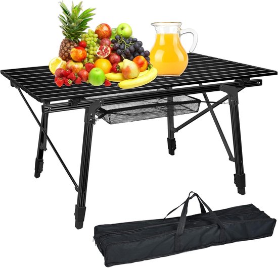 90x52cm Opvouwbare Campingtafel, 45cm-68cm in Hoogte Verstelbaar, Buffettafel Belasting tot 30kg, Aluminium Vouwtafels met Inklapbaar Tafelblad en Draagtas, Zwart Klaptafel voor Strand/Picknick/Balkon/Tuin, NAIZY van Merkloos