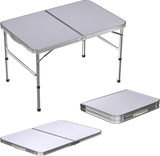 90x60cm Opvouwbare campingtafel van aluminium, hoogte‑verstelbaar, draagbare picknicktafel voor buiten, kamperen, marktkraam en thuisgebruik
