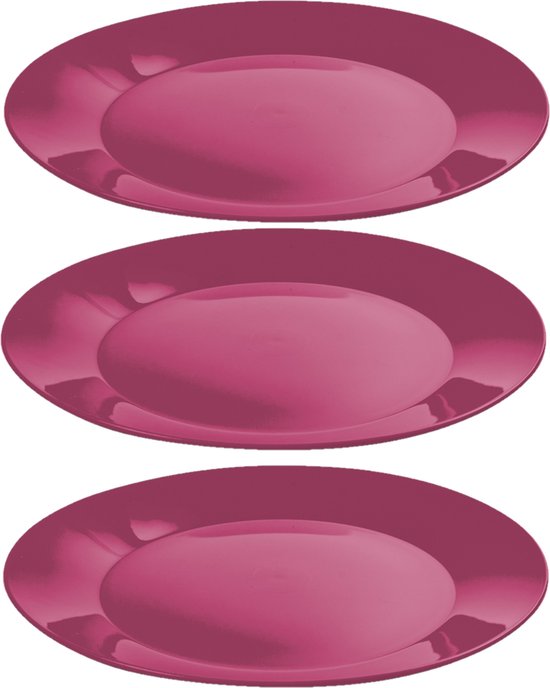 9x stuks ontbijt/diner bordjes hard kunststof 21 cm in het rood. Outdoor servies camping/picknick/verjaardag van Bo-Camp