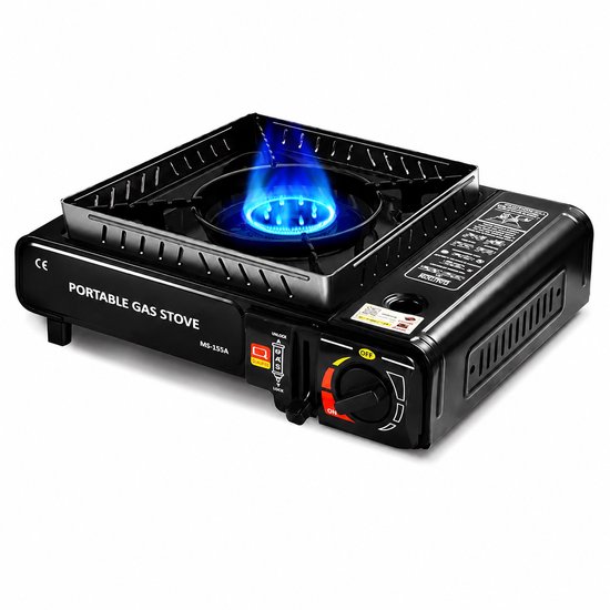 AALVERO - Gaskookstel - Draagbaar Gasfornuis - Kamperen - Buiten eten - BBQ-Koken - Vuurkracht verstelbaar - Winddichte ring