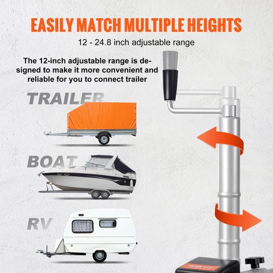 Aanhanger aanhangwagen neuswiel 12V elektrische manoeuvreerhulp max trekgewicht 2268kg elektrisch 30,5-63cm in hoogte verstelbaar 6,7m/min van ProPlus