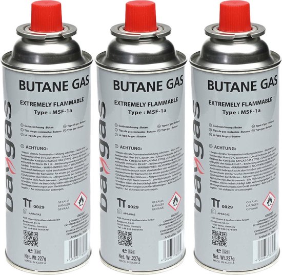 Aansteker gas/butaan gasfles - 3x - 250 ml - voor kooktoestellen/aanstekers van Merkloos