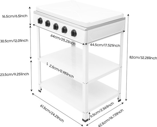 Aardgasfornuis Met 5 Branders En Antislip Houder Wit Draagbaar Gaskookplaat Vrijstaand Gasfornuis Camping van Merkloos