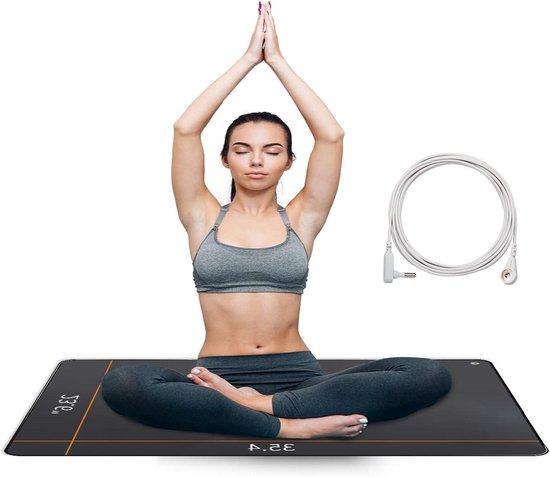 Aardingsmat met koord - Universele mat - Voettherapie thuis - Geleidend polyurethaan - 60 x 90 cm - Zwart