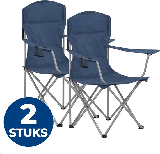 ACAZA Campingstoel - Campingstoelen Set van 2 - Strandstoel - COMFORT - Draagvermogen 150 kg - Klapstoel - Kampeerstoel - Vouwstoel - Camping - Strandstoel Opvouwbaar - Visstoel - Blauw