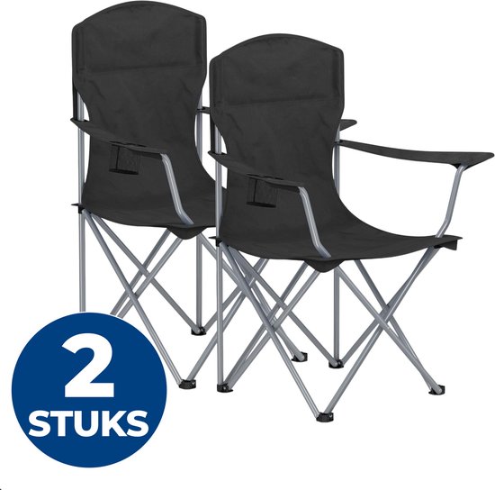 ACAZA Campingstoel - Luxe Campingstoelen Set van 2 - Strandstoel - Draagvermogen 150 kg - Klapstoel - Kampeerstoel - Vouwstoel - Camping - Strandstoel Opvouwbaar - Kamperen - Visstoel - Zwart van ACAZA