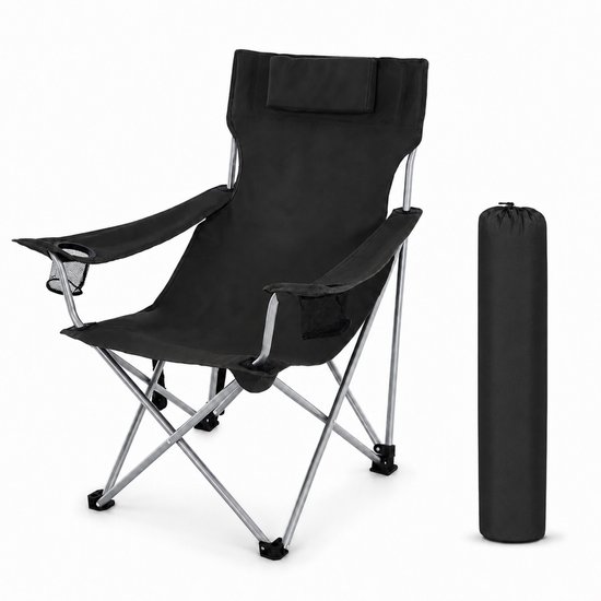 ACAZA Campingstoel - Strandstoel - PREMIUM - Draagvermogen 150 kg - Klapstoel - Kampeerstoel - Vouwstoel - Camping - Strandstoel Opvouwbaar - Visstoel - Klapstoelen - Festival Stoel - Zwart