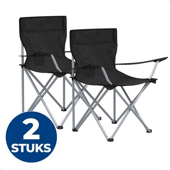 ACAZA Campingstoelen Set van 2 - Campingstoel - Strandstoel - BASIC - Draagvermogen 120 kg - Klapstoel - Kampeerstoel - Vouwstoel - Camping - Strandstoel Opvouwbaar - Visstoel - Klapstoelen - Festival Stoel - Zwart
