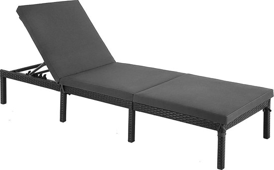 ACAZA Ligbed - Ligstoel - Inclusief 5 cm dikke matras - 5 rugstanden - 2 meter - tot 150 kg - Grijs - Ligbed Tuin - Zonnebed - Ligbed met verstelbare rugleuning - Ligstoelen van ACAZA