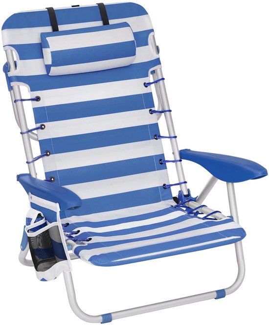 ACAZA Strandstoel - Campingstoel - Inklapbaar - 150KG Draagkracht - 4 Standen - Heel Stevig - Tuinstoel - Blauw en Wit van Merkloos