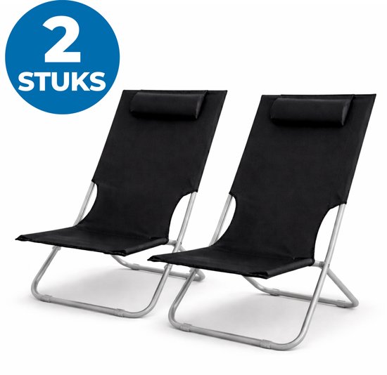 ACAZA Strandstoelen - Set van 2 - Campingstoelen - Inklapbaar en Opvouwbaar - 120KG Draagkracht - Heel Stevig - Zwart van Merkloos