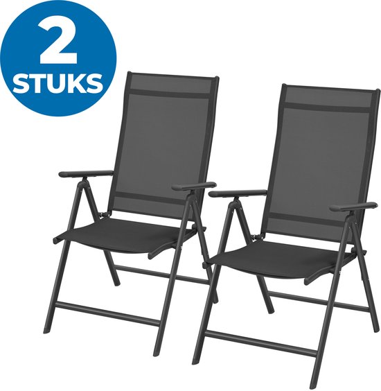 ACAZA Tuinstoelen - Set van 2 - Strandstoel - Vouwstoel voor Terras/Tuin/Camping - Opbouwbaar - Klapstoel - Campingstoel - Verstelbare Rugleuning - 150KG Draagvermogen - 8 Standen - Antraciet van Merkloos