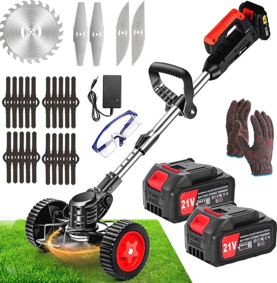 Accu Grastrimmer met telescopische steel - Krachtige draadloze tuinmachine met 4,0 Ah batterij en diverse snijmessen van Merkloos
