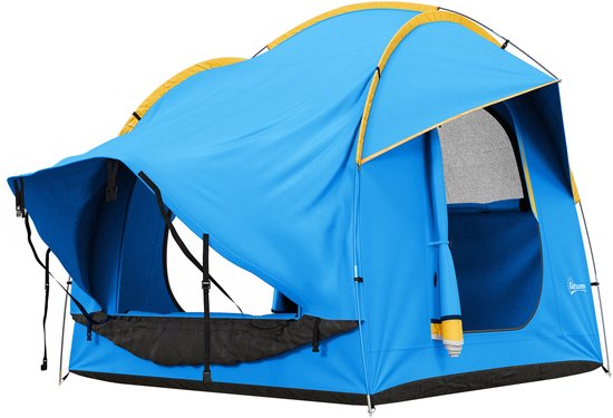 Achtertent - Autotent voor 5-6 personen - Koepeltent met 3 deuren en ramen - Van polyester - Blauw