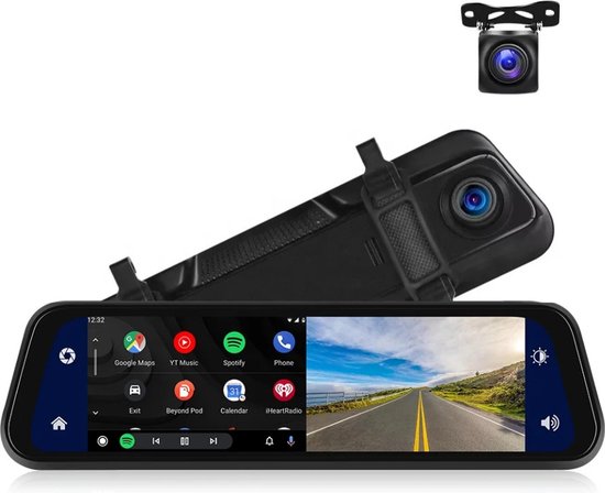 Achteruitkijkspiegel | Ingebouwde Dashcam | Carplay & Android Auto | Past op elk voertuig van Auto-Vox