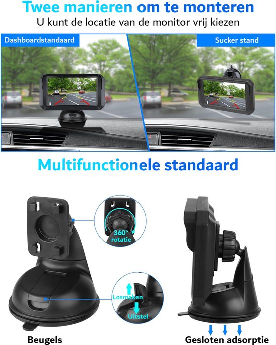 Achteruitrijcamera - 5 Inch Scherm - 1080p HD - IP68 Waterdicht - Nachtzicht - Twee Installatie-opties - Voor Auto, Bus, Camper, Caravan, Vrachtwagen en Landbouw - Inclusief Parkeerhulplijn - van Draagio