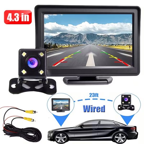 Achteruitrijcamera Groothoek Nachtzicht voor achter rijden - parkeerhulp - 10.92 cm TFT LCD kleuren scherm monitor van Tech66