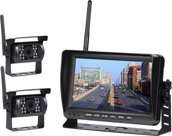 Achteruitrijcamera met Dashcam Set Draadloos - 7" Scherm - 18LED Nachtzicht 15m - IP67 Waterdicht - 2 Camera’s - Geschikt voor Auto/ Camper / Caravan / Vrachtwagen / Landbouw / Boot / Tractor van Tectectec