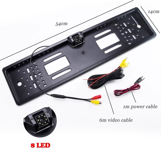 Achteruitrijcamera op kentekenhouder 6 Meter - Kentekenplaathouder - Android Carplay Autoradio - Tulp (RCA plug) aansluiting - Universele set kenteken achter camera van Ecarbits