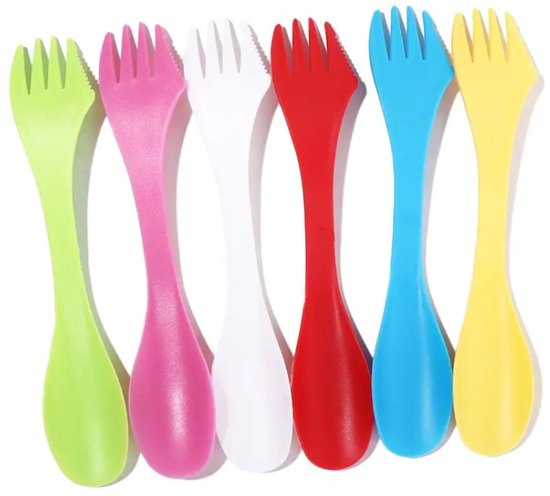 Actie4you® - Spork - Set van 6 Stuks - Campingbestek - Mes Vork Lepel - 3 in 1 - Camping Bestek - Reis Bestek - Kunststof