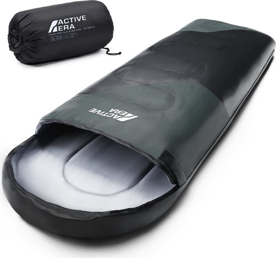 Active Era Premium Slaapzak – 250 GSM Vulling en Waterdicht – Met Binnenzak en Capuchon – 4 Seizoenen, voor Kamperen, Camping, Backpacken, Hiken, Festivals, Logeren, Buitenhuis – Volwassenen & Kinderen – 210x75cm Zwart van Active Era