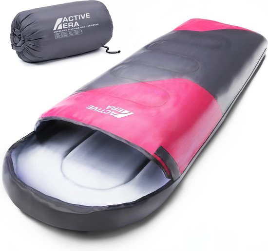 Active Era Premium Slaapzak – 250 GSM Vulling en Waterdicht – Met Binnenzak en Capuchon – Volwassenen & Kinderen – 210x75cm Roze van Active Era
