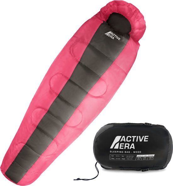 Active Era Professional Premium Slaapzak – 300 GSM Vulling en Waterafstotend – Mummieslaapzak met Binnenzak – 4 Seizoenen voor Kamperen, Camping, Backpacken, Hiken, Festivals, Logeren, Buitenhuis – Volwassenen & Kinderen – 220x80cm – Roze van Active Era