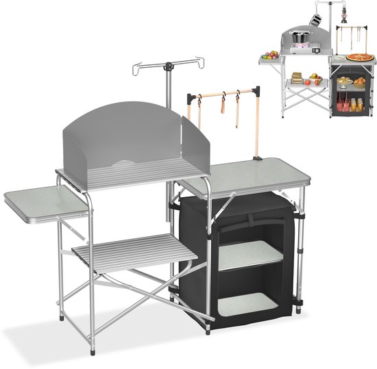 ACXIN Klapbare Campingkeukentafel MDF Met Kast en Windscherm Lampenhouder Draagtas Voor Kamperen Grillen Picknick