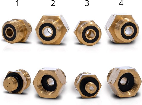 Adapter voor Gasaansluiting I Vierdelige Adapterset voor Gasaansluitingen in Europa I Adapters voor Drukregulerende Ventielen van Buitenlandse Gasflessen van Merkloos